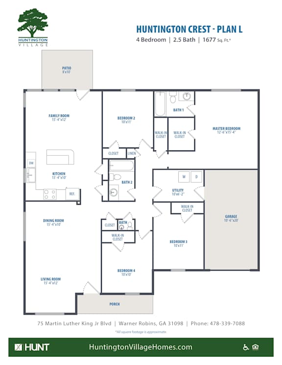 4Bed2.5bath Floor Plan at Huntington Village **, Warner Robins, Georgia