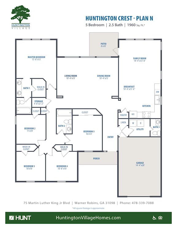 5 Bed 2.5 Bath Floor Plan at Huntington Village **, Georgia, 31098