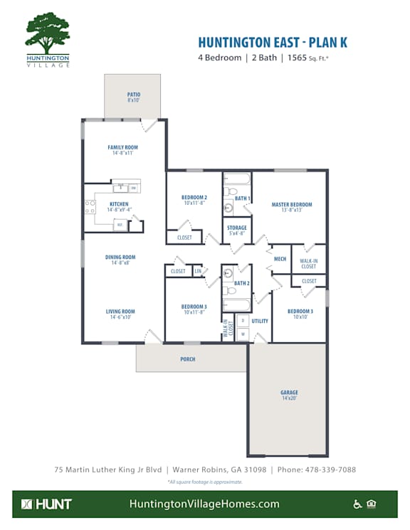 4Bed2bath Floor Plan at Huntington Village **, Warner Robins, 31098
