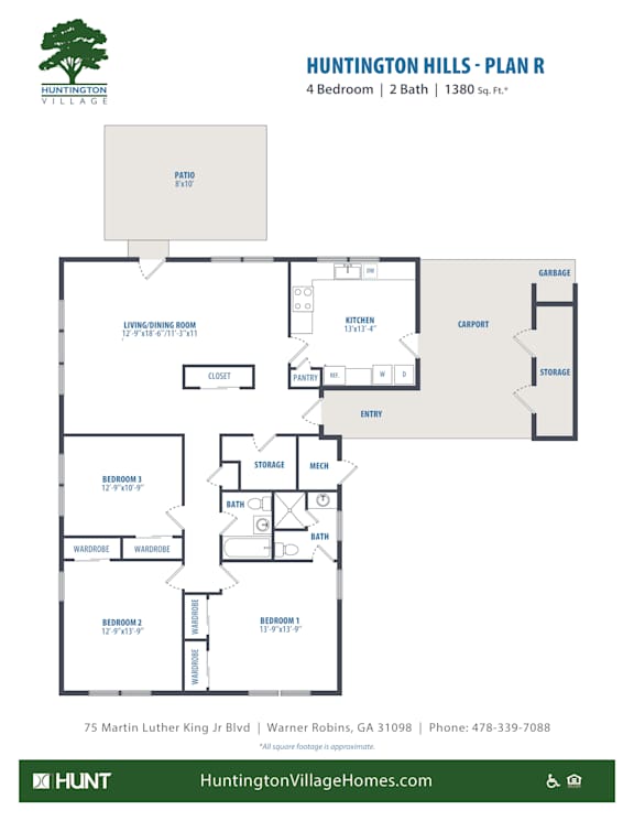 4Bed2bath Floor Plan at Huntington Village **, Warner Robins, Georgia