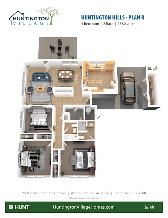 4 Bed 2 Bath Floor Plan at Huntington Village **, Warner Robins, 31098