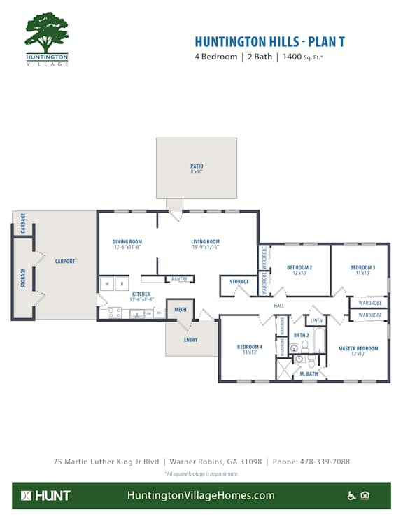 4Bed2bath Floor Plan at Huntington Village **, Warner Robins, GA, 31098