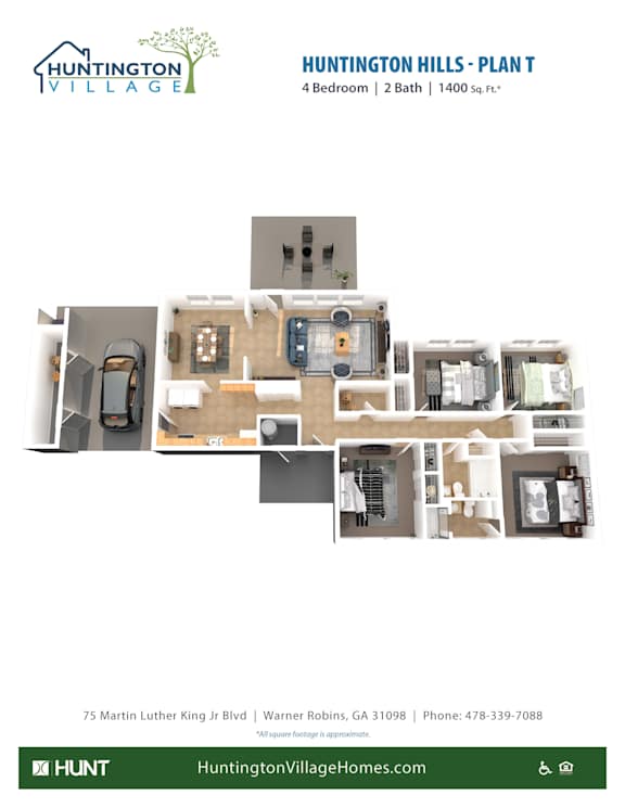 4 Bedroom 2 Bath Floor Plan at Huntington Village **, Warner Robins, 31098