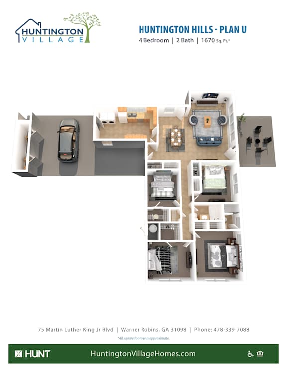 4 Bedroom 2 Bathroom Floor Plan at Huntington Village **, Warner Robins, 31098