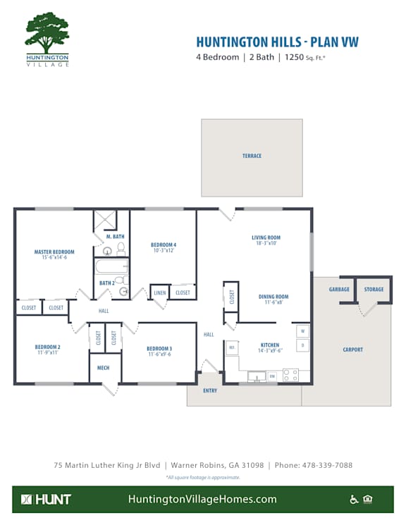 4Bed2bath Floor Plan at Huntington Village **, Warner Robins, GA, 31098