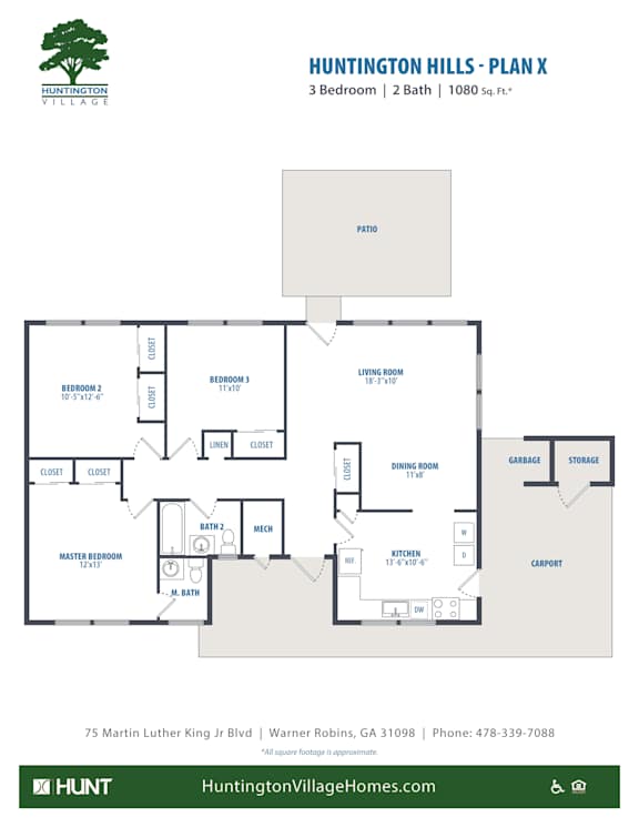 3Bed2bath Floor Plan at Huntington Village **, Georgia, 31098