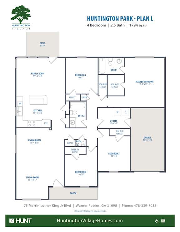 4Bed2.5bath Floor Plan at Huntington Village **, Warner Robins, Georgia