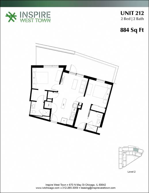 Floor Plan  L2x12 2 Bed - 2 Bath, Balcony