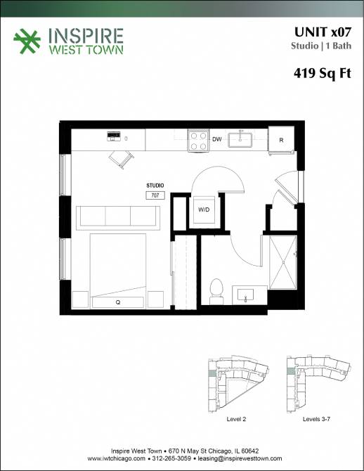 Floor Plan  x07 Studio - 1 Bath