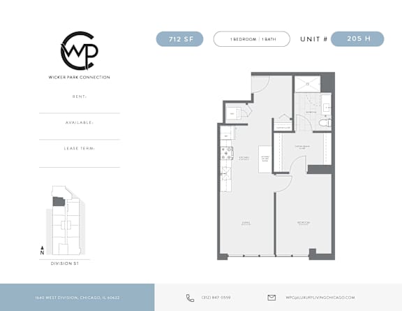 A floor plan for a rental unit at Wicker Park Connection.