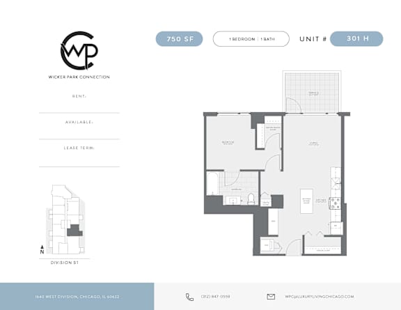 A floor plan for a rental property at Wicker Park Connection.