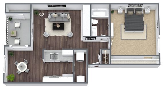 A1 1x1 Floor Plan, 736 SQFT.