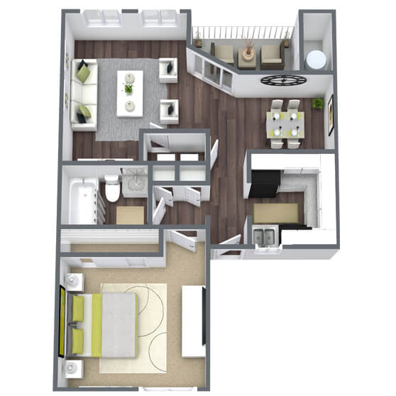 Floor Plan  Elevate at Jackson Creek 1x1 Floor Plan (B), 703 SQFT.