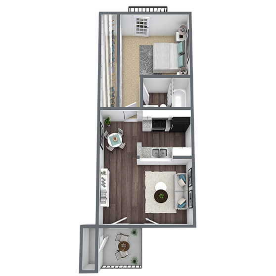 1-bed, 1-bath floor plan, 456 sqft.