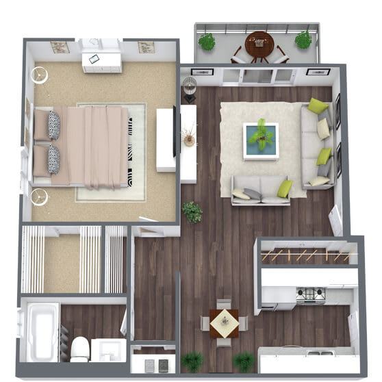 1-Bedroom Floor Plan, 615 SQFT