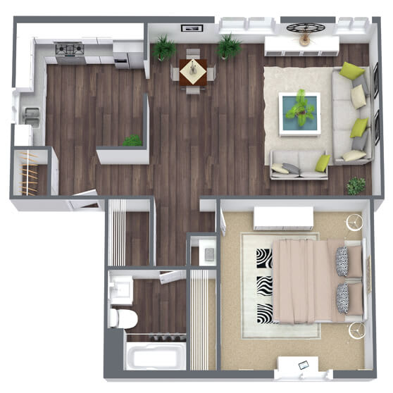 1-Bedroom Floor Plan, 680 SQFT