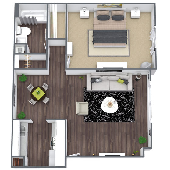Ashworth Floor Plan: 1 Bed, 1 Bath