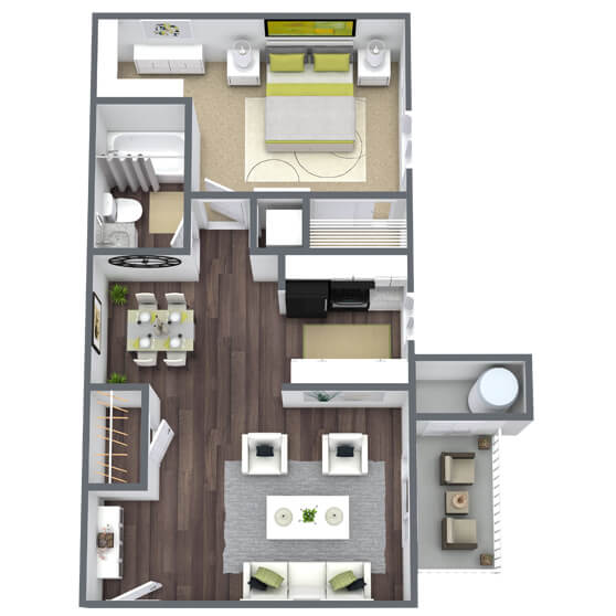 Floor Plan  Elevate at Jackson Creek 1x1 Floor Plan (C), 714 SQFT.