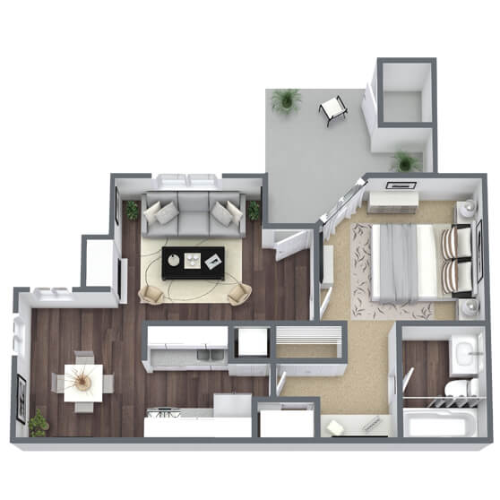 1-bed 1-bath apartment floor plan