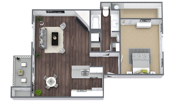 A2 1x1 Floor Plan, 790 SQFT.