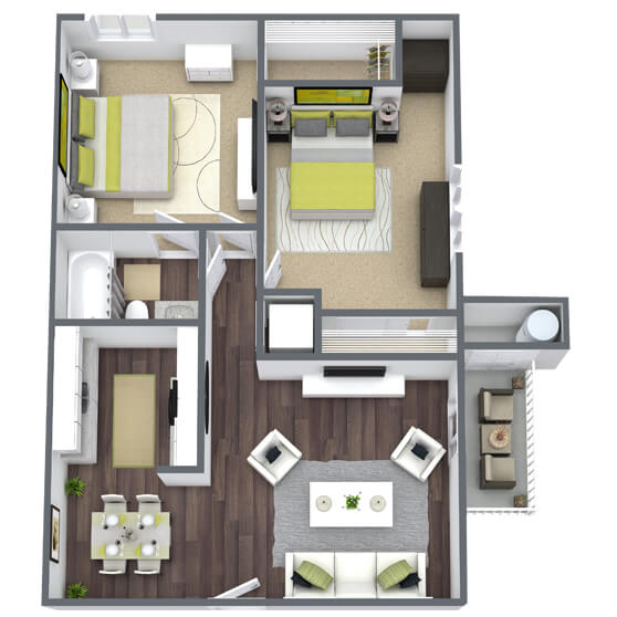Floor Plan  Elevate at Jackson Creek 1x1 Floor Plan (A), 844 SQFT.