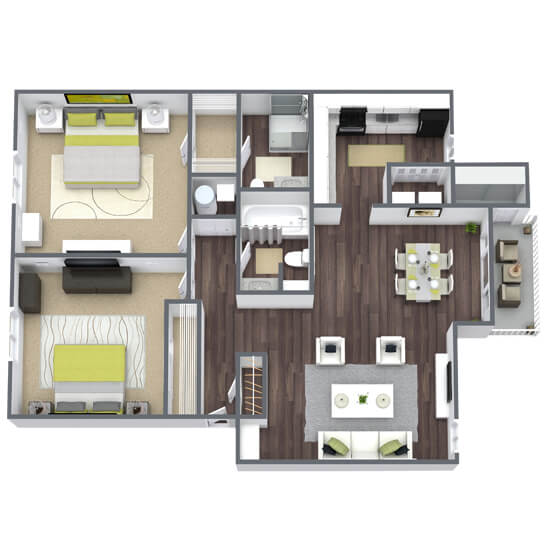 Floor Plan  Elevate at Jackson Creek 2x2 Floor Plan (B); 1,048  SQFT.