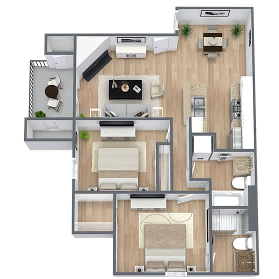 B2 2X2 Floor Plan, 924 SQFT