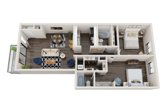 2X2B Floor Plan, 970 SQFT