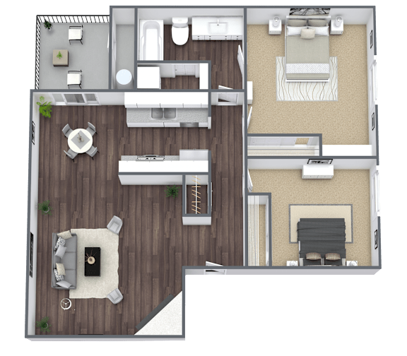 B1 2x1 Floor Plan, 900 SQFT.