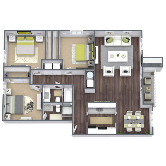 Floor Plan  Elevate at Jackson Creek 3x2 Floor Plan (A); 1,241  SQFT.