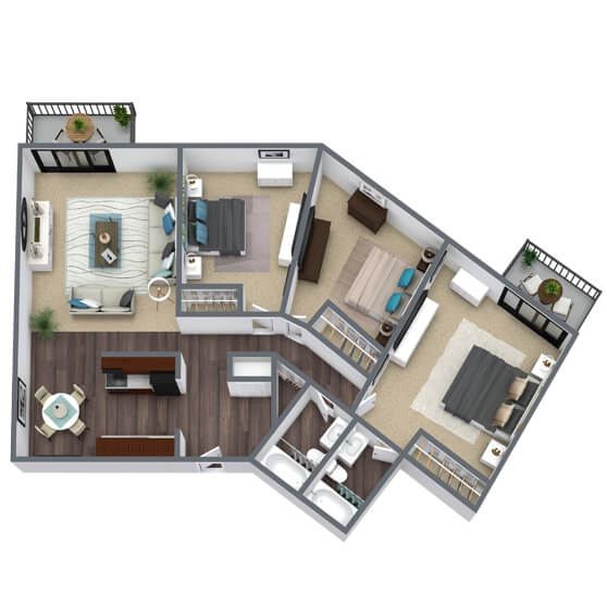 3X2B Floor Plan, 1,338 SQFT