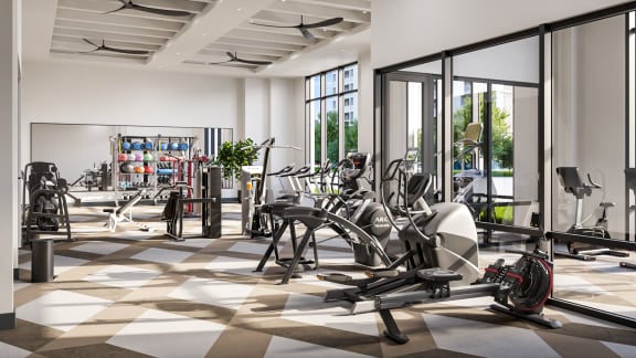 Fitness center with cardio machines and weights