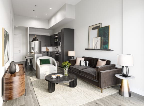 a living room with a couch and a coffee table
