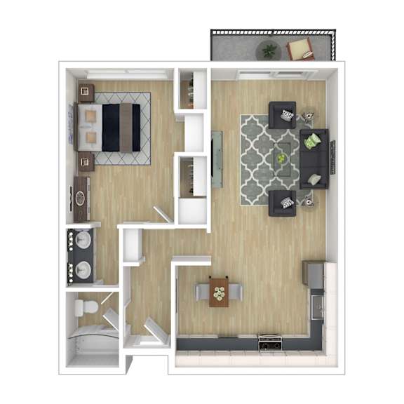 A2 1X1 Floor Plan, 743 SQFT