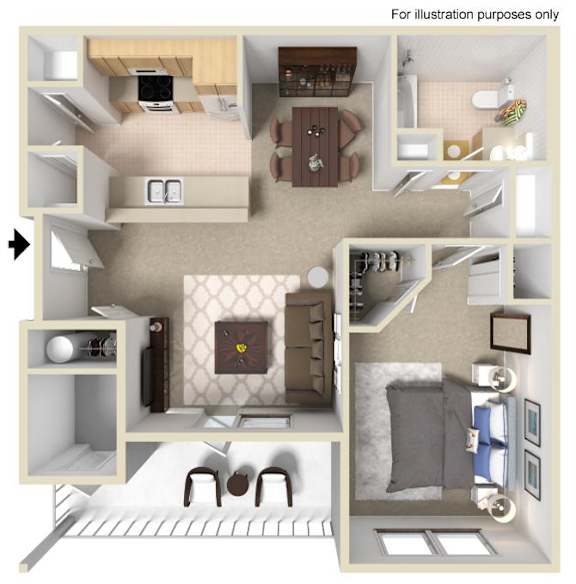 A2 1X1 Floor Plan, 780 SQFT