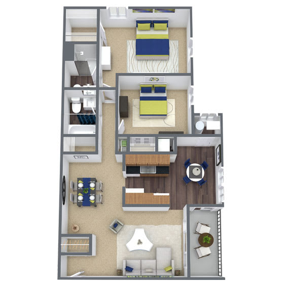 Floor Plan  2X2 Floor Plan, 998 SQFT