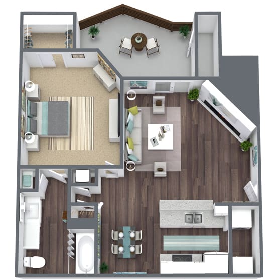 1-Bed, 1-Bath Floor Plan. 754 SQFT