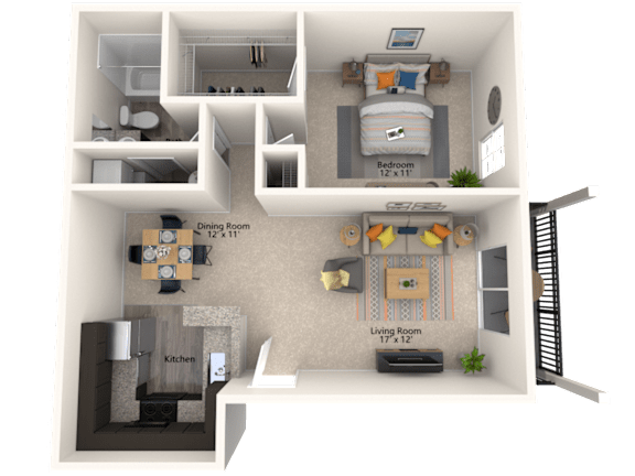 Floor Plan  1X1 Appalachian Floor Plan, 664 SQFT.