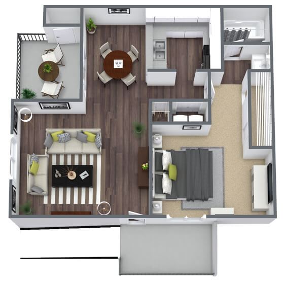1X1 Floor Plan, 692 SQFT