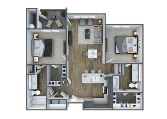 B1 2X2 Floor Plan, 1,042 SQFT