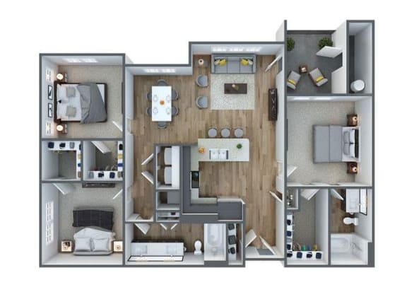 C1 3x2 Floor Plan, 1,243 SQFT