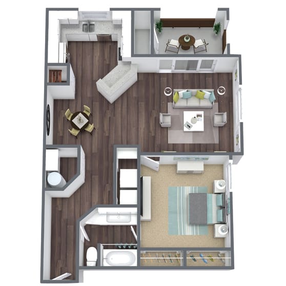 Azalea Floor Plan, 1-Bed 1-Bath