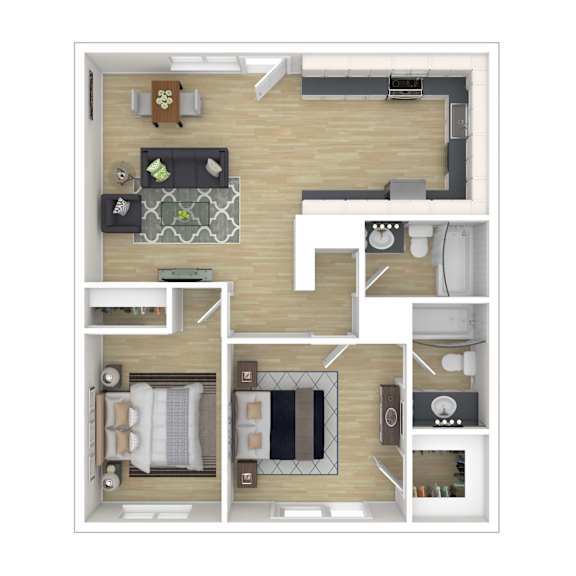 B1 2X2 Floor Plan, 980 SQFT