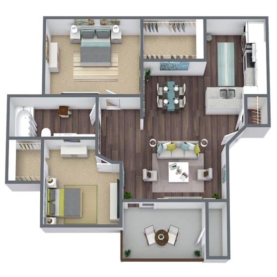 2-Bed, 1-Bath Floor Plan. 856 SQFT