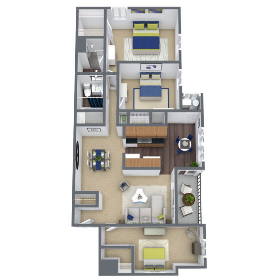 Floor Plan  3X2A Floor Plan, 1,171 SQFT