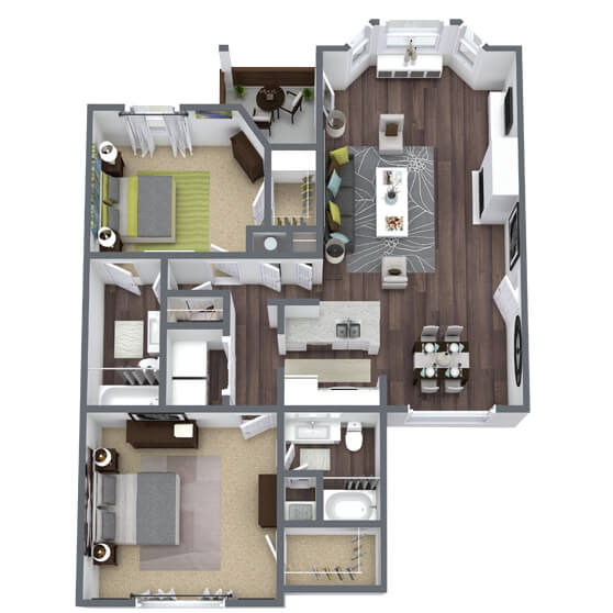 Floor Plan  B2 Floor Plan, 2-Bed 2-Bath, 1,171 SQFT