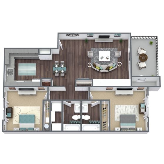 Floor Plan  B3 2X2 Floor Plan, 952 SQFT