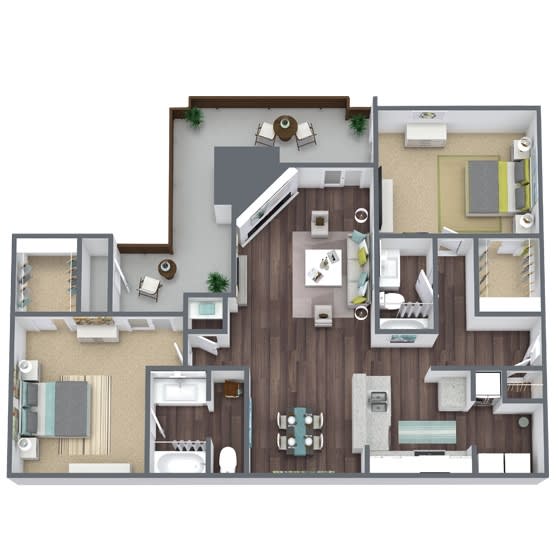 2-Bed, 2-Bath Floor Plan. 1,111 SQFT