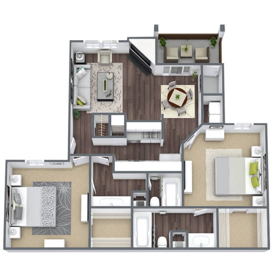 B3 floor plan with patio