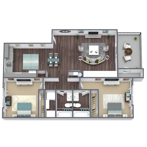 B4 2X2 Floor Plan, 970 SQFT